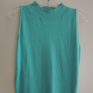 Ladies Top Size L Ribbed S/L Aqua Green Cotton Top by Michael Carrie EUC